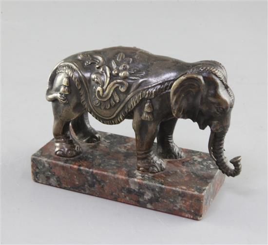 A 19th century bronze model of an elephant, length 4.75in. height 3.25in.